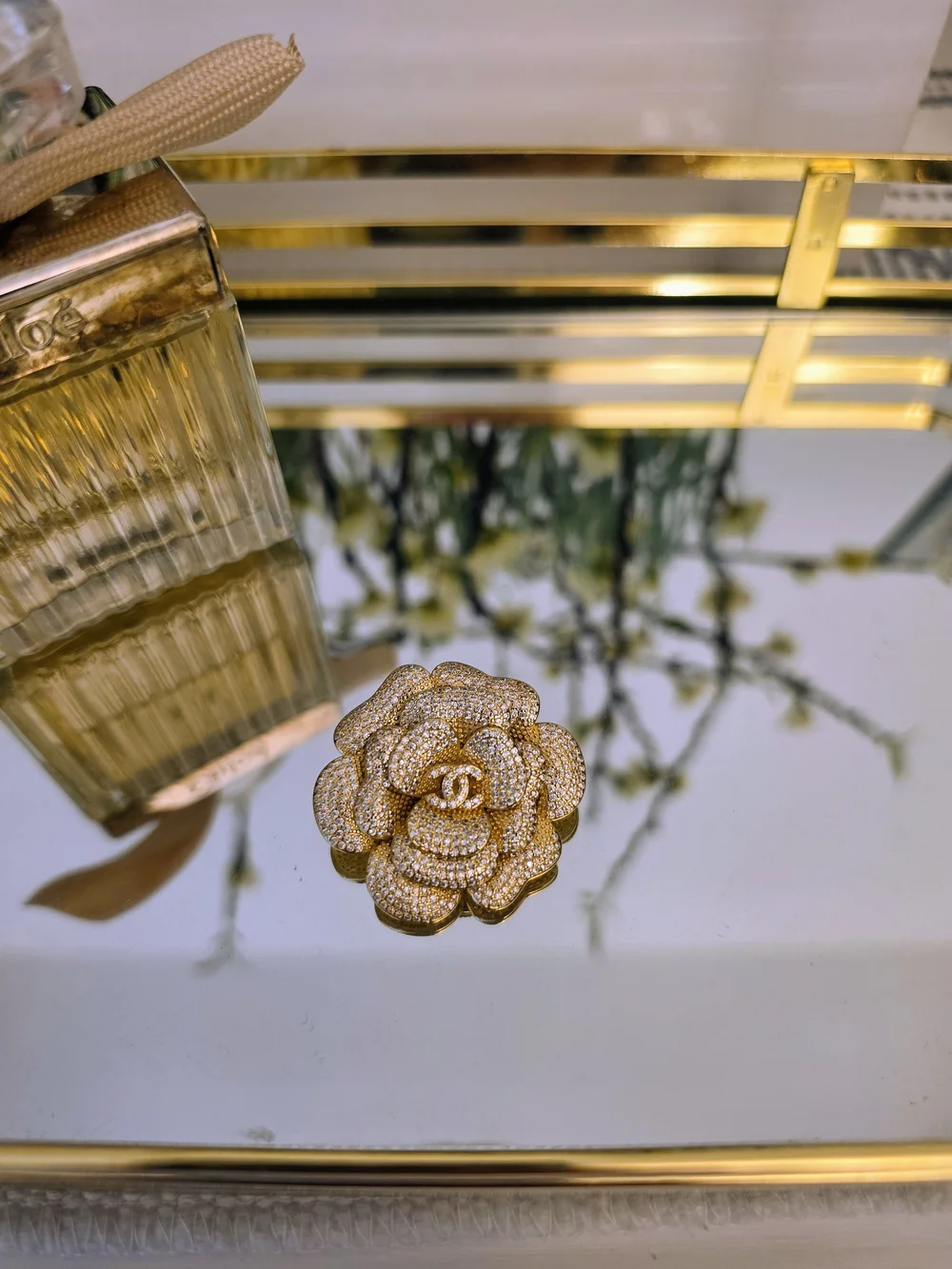 Gold Camellia Brooch